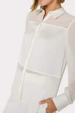 MILLY Tops-Andy Satin Combo Button Up Blouse
