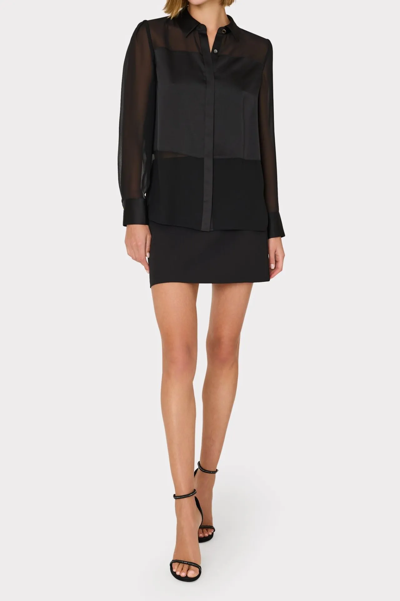 MILLY Tops-Andy Satin Combo Button Up Blouse