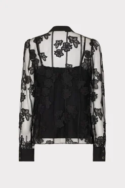 MILLY Jumpsuits & Rompers-Ashton 3D Butterfly Embroidery Blouse