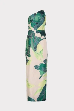 MILLY Cocktail Dresses-Asymetrical Tropical Forest Jacquard Midi Dress
