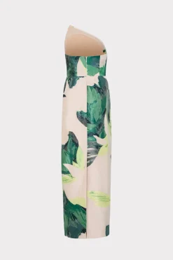 MILLY Guest Of Dresses-Asymetrical Tropical Forest Jacquard Midi Dress