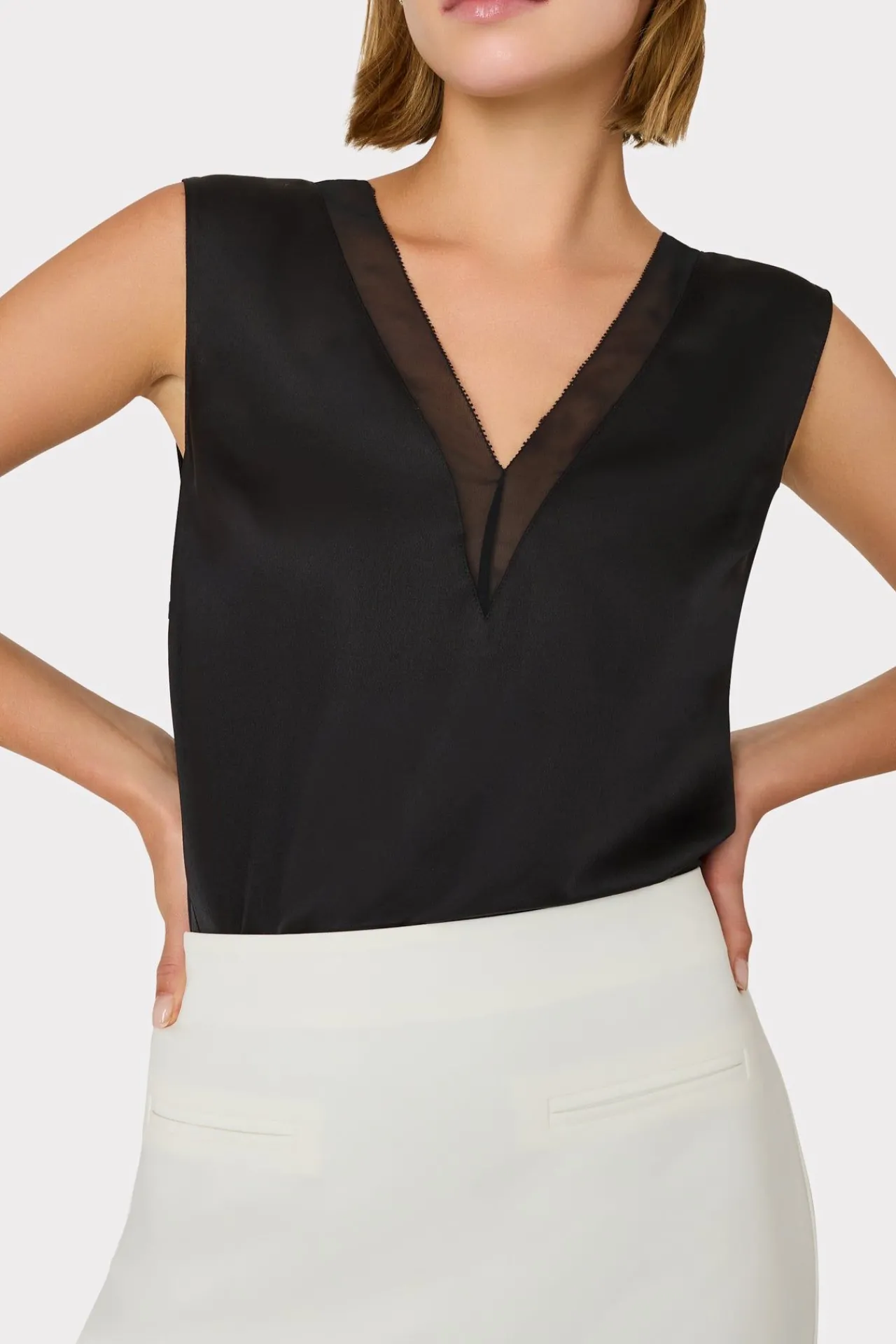 MILLY Jumpsuits & Rompers-Avianna Satin Sleeveless Top