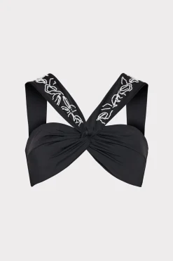 MILLY Jumpsuits & Rompers-Beaded Applique Shoulder Draped Bikini Top