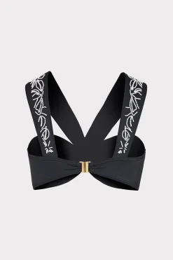 MILLY Jumpsuits & Rompers-Beaded Applique Shoulder Draped Bikini Top