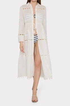 MILLY Jumpsuits & Rompers-Beaded Cotton Voile Cover-Up Dress