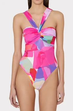 MILLY Jumpsuits & Rompers-Betsy Rainbow Waterfall Draped Bandeau One Piece