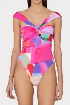 MILLY Jumpsuits & Rompers-Betsy Rainbow Waterfall Draped Bandeau One Piece