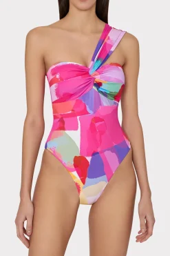 MILLY Jumpsuits & Rompers-Betsy Rainbow Waterfall Draped Bandeau One Piece