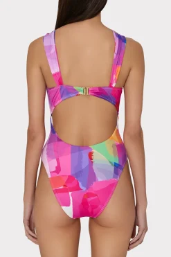 MILLY Jumpsuits & Rompers-Betsy Rainbow Waterfall Draped Bandeau One Piece