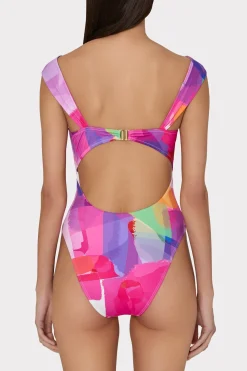 MILLY Jumpsuits & Rompers-Betsy Rainbow Waterfall Draped Bandeau One Piece