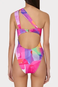 MILLY Jumpsuits & Rompers-Betsy Rainbow Waterfall Draped Bandeau One Piece