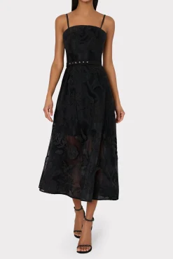 MILLY Little Black Dresses-3D Butterfly Embroidery Spaghetti Strap Dress