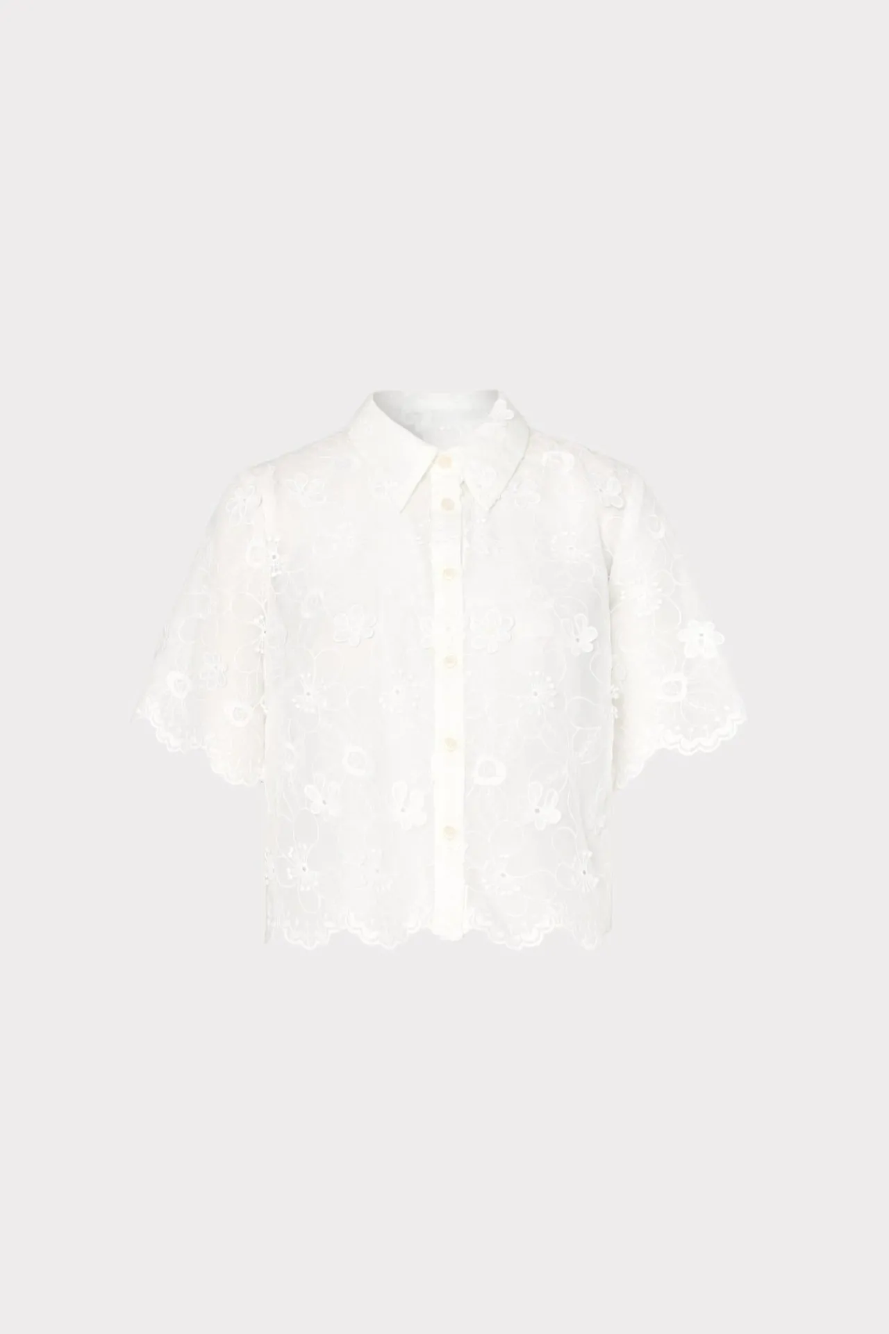 MILLY Cover-Ups-3D Floral Cotton Eyelet Button Up Top