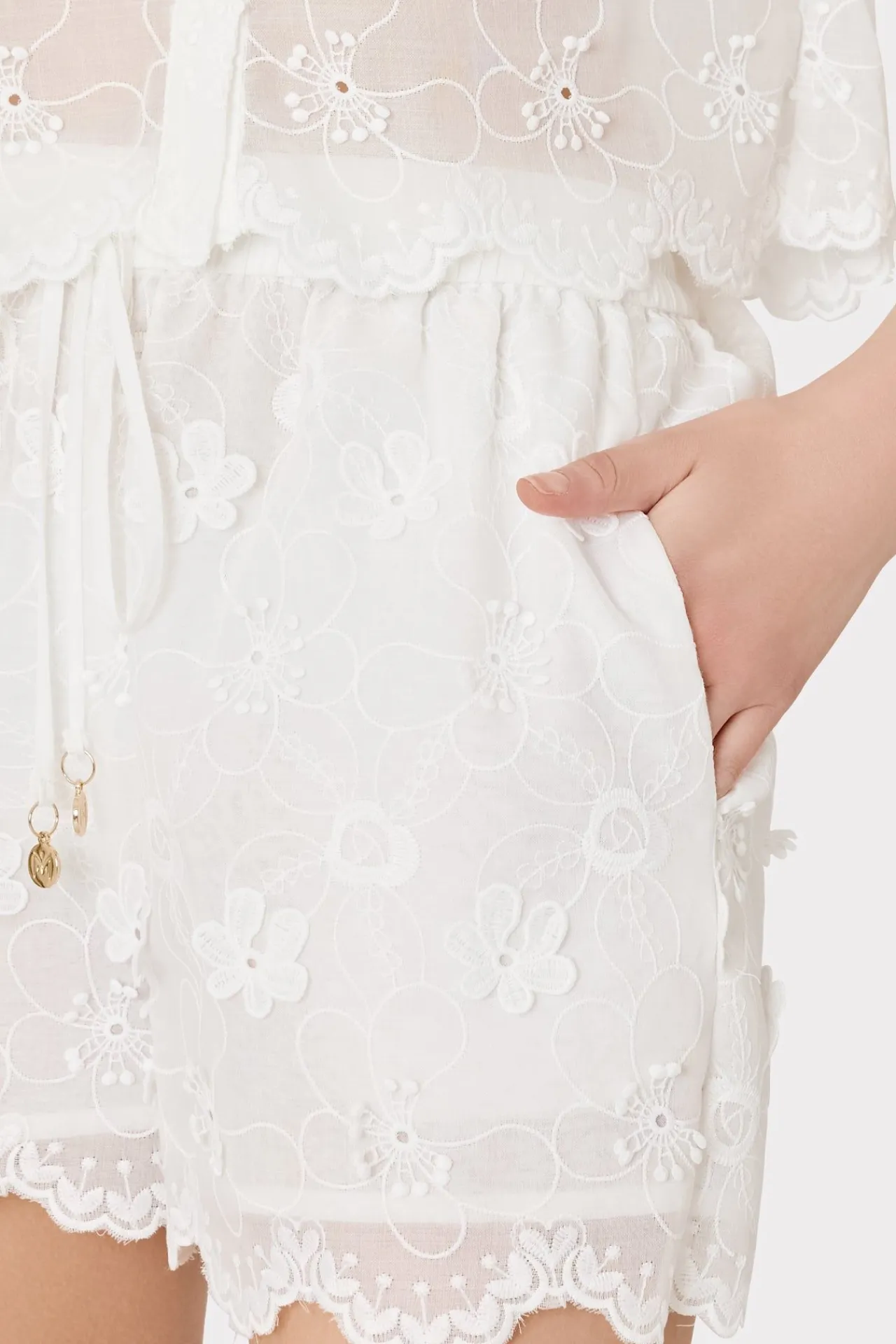 MILLY Cover-Ups-3D Floral Cotton Eyelet Shorts