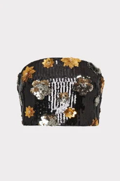 MILLY Tops-3D Floral Sequins Strapless Top