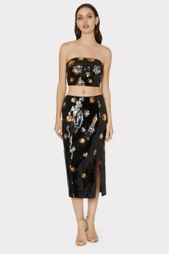 MILLY Tops-3D Floral Sequins Strapless Top