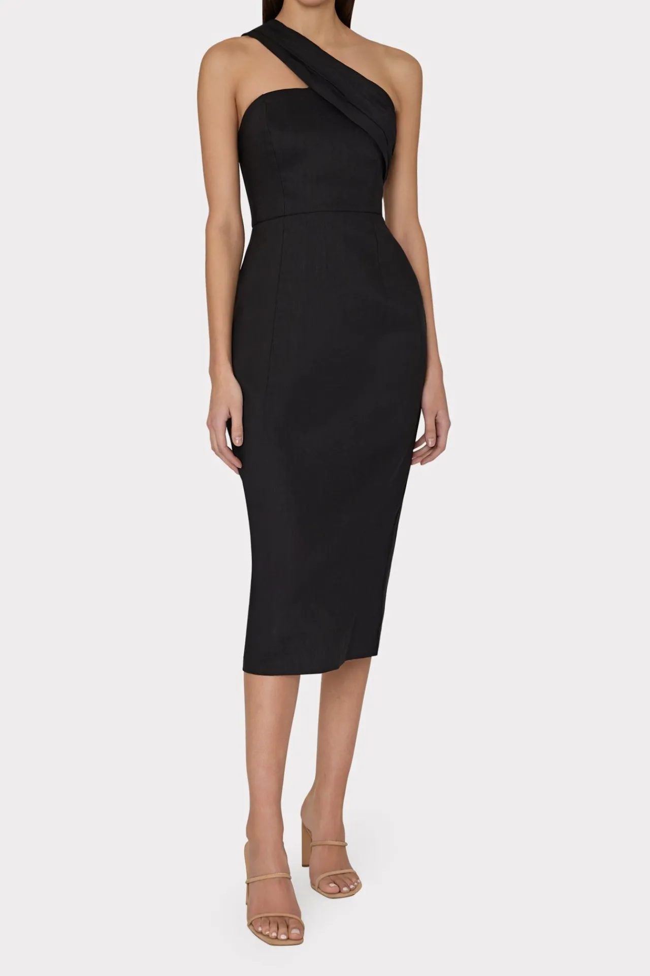 MILLY Guest Of Dresses-Draped One Shoulder Linen Dress