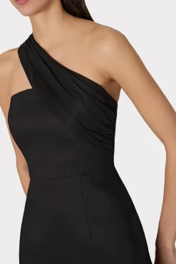 MILLY Jumpsuits & Rompers-Draped One Shoulder Linen Dress