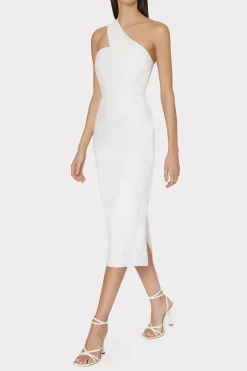 MILLY White Dresses-Draped One Shoulder Linen Dress