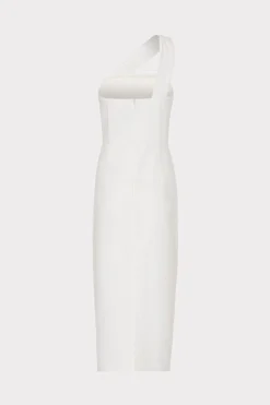 MILLY White Dresses-Draped One Shoulder Linen Dress