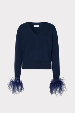 MILLY Sweaters & Knits-Feather Cuff V-Neck Sweater
