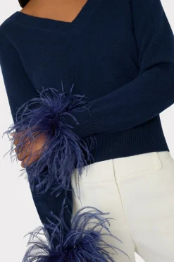 MILLY Sweaters & Knits-Feather Cuff V-Neck Sweater