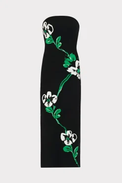 MILLY Knit Dresses-Floral Jacquard Strapless Midi Dress