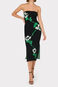MILLY Knit Dresses-Floral Jacquard Strapless Midi Dress