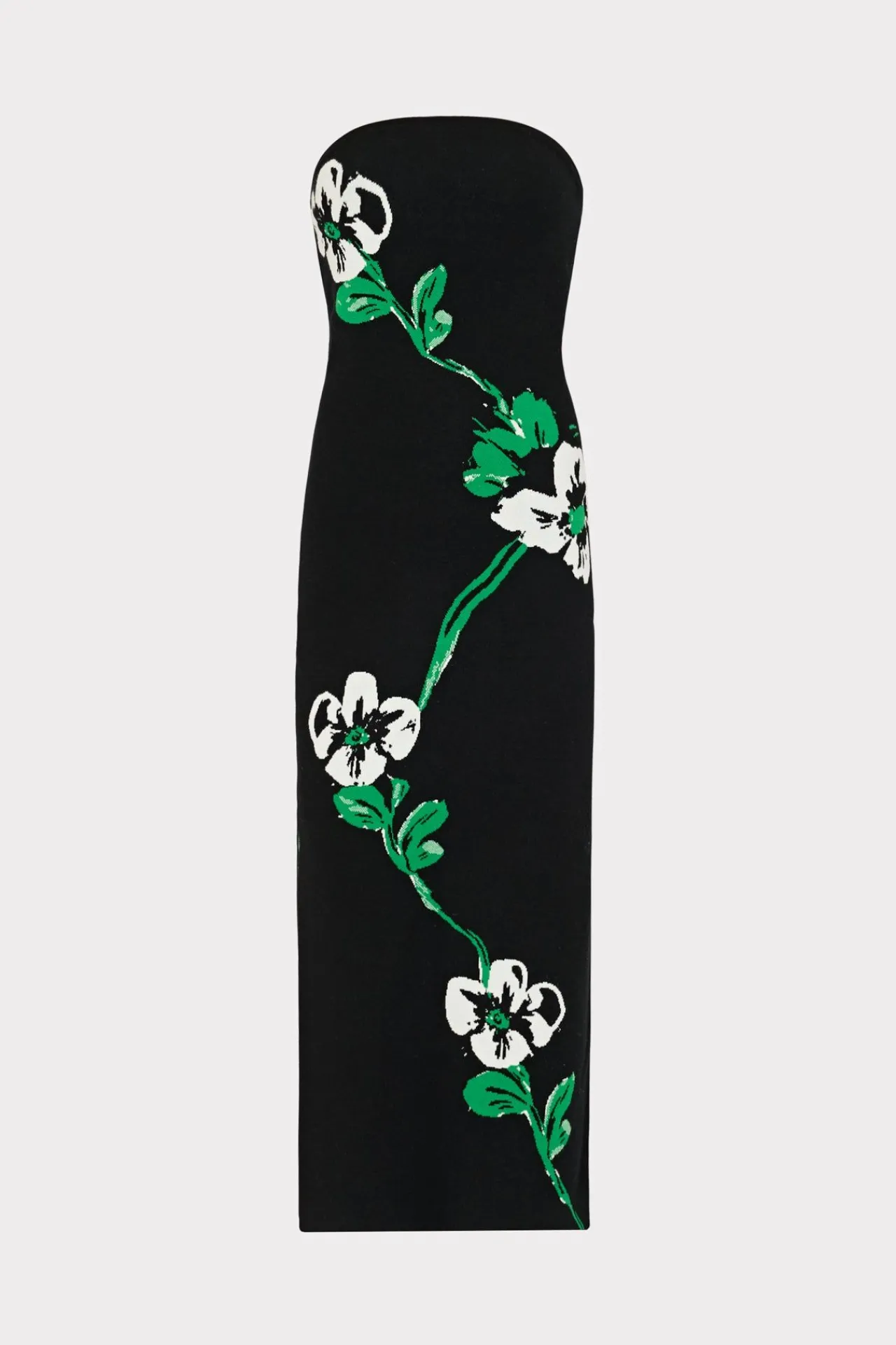 MILLY Day Dresses-Floral Jacquard Strapless Midi Dress