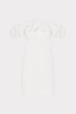 MILLY White Dresses-Gizelle Ruffle Off The Shoulder Dress