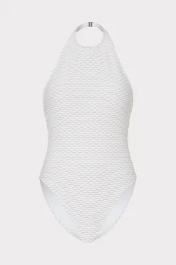 MILLY One Piece Swimsuits-Jackie Textured Waves Halter One Piece