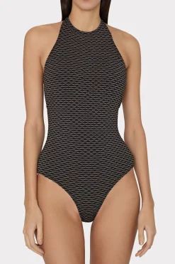 MILLY One Piece Swimsuits-Jackie Textured Waves Halter One Piece