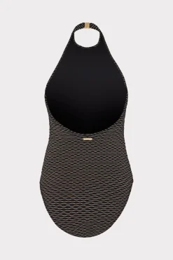 MILLY One Piece Swimsuits-Jackie Textured Waves Halter One Piece