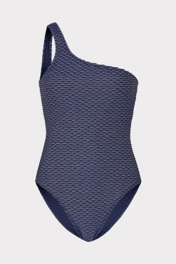 MILLY One Piece Swimsuits-Joni Textured Waves One Shoulder One Piece