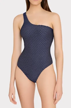 MILLY One Piece Swimsuits-Joni Textured Waves One Shoulder One Piece