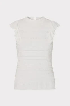 MILLY Tops-Knit Pointelle Flutter Sleeve Top
