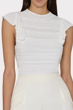 MILLY Tops-Knit Pointelle Flutter Sleeve Top