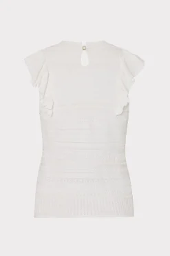 MILLY Tops-Knit Pointelle Flutter Sleeve Top