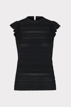 MILLY Jumpsuits & Rompers-Knit Pointelle Flutter Sleeve Top