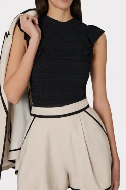 MILLY Jumpsuits & Rompers-Knit Pointelle Flutter Sleeve Top