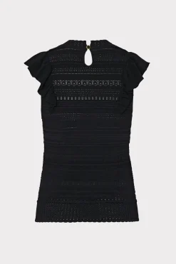 MILLY Jumpsuits & Rompers-Knit Pointelle Flutter Sleeve Top