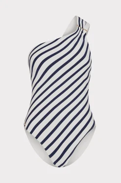 MILLY Jumpsuits & Rompers-Nautical Stripe One Shoulder One Piece