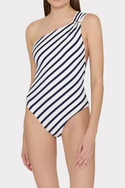 MILLY Jumpsuits & Rompers-Nautical Stripe One Shoulder One Piece