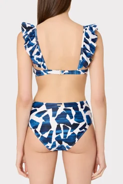 MILLY Jumpsuits & Rompers-Ocean Puzzle Ruffle Bikini Top