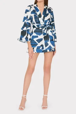 MILLY Jumpsuits & Rompers-Ocean Puzzle Satin Romper