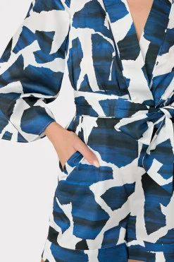 MILLY Jumpsuits & Rompers-Ocean Puzzle Satin Romper