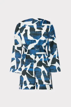 MILLY Jumpsuits & Rompers-Ocean Puzzle Satin Romper