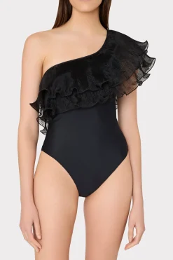MILLY One Piece Swimsuits-Pleated Organza One Shoulder One Piece