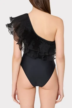 MILLY One Piece Swimsuits-Pleated Organza One Shoulder One Piece