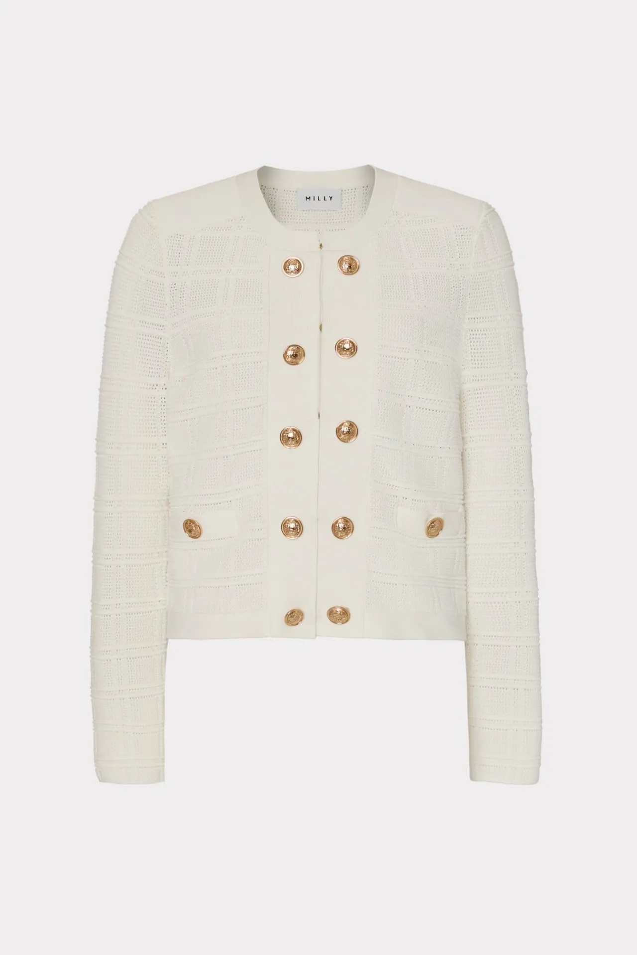 MILLY Jumpsuits & Rompers-Pointelle Textured Knit Jacket